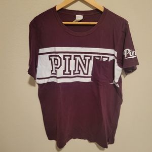 VICTORIAS SECRET PINK old style maroon campus tee size large